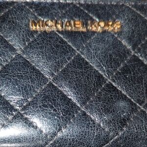 Michael Kors Black Quilted Leather Card Case with Gold Logo